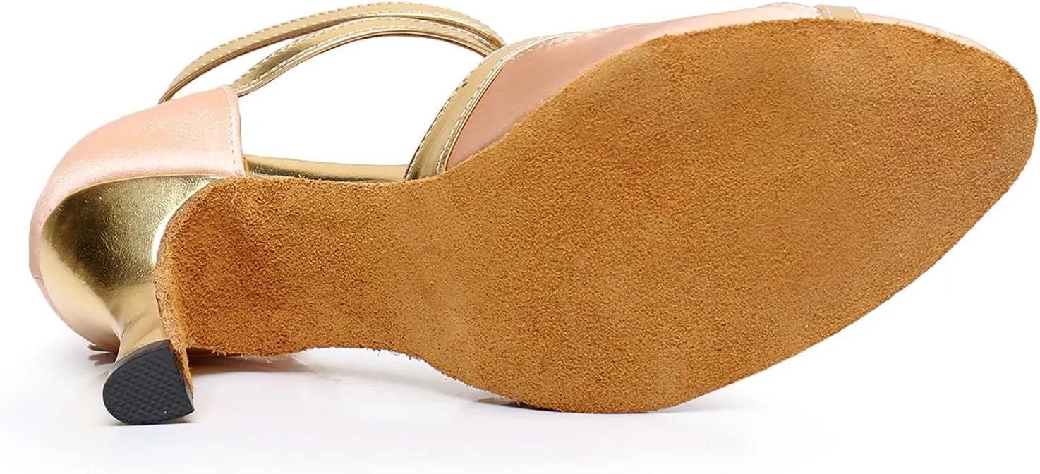 Ballroom Latin Salsa Dance Shoes Closed Toe Mid Heel Practice Dancing Shoes for Women Model QRX-2066