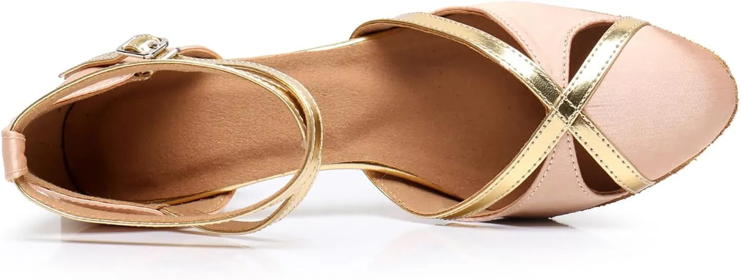Ballroom Latin Salsa Dance Shoes Closed Toe Mid Heel Practice Dancing Shoes for Women Model QRX-2066