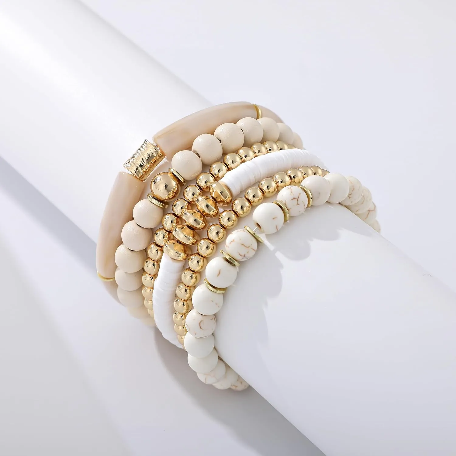 Bamboo Tube Bangle Bracelets for Women Stacking Chunky Colorful Acrylic Beads Stretch Bracelets Friendship Summer Beach Bracelet Jewelry