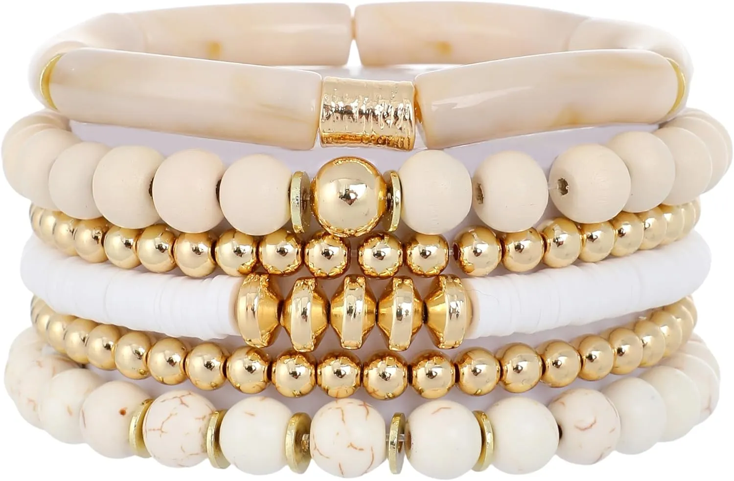 Bamboo Tube Bangle Bracelets for Women Stacking Chunky Colorful Acrylic Beads Stretch Bracelets Friendship Summer Beach Bracelet Jewelry