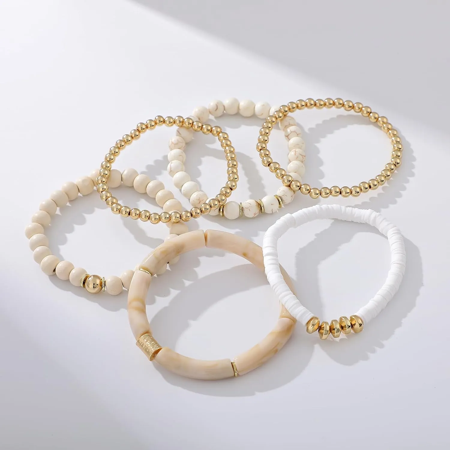 Bamboo Tube Bangle Bracelets for Women Stacking Chunky Colorful Acrylic Beads Stretch Bracelets Friendship Summer Beach Bracelet Jewelry