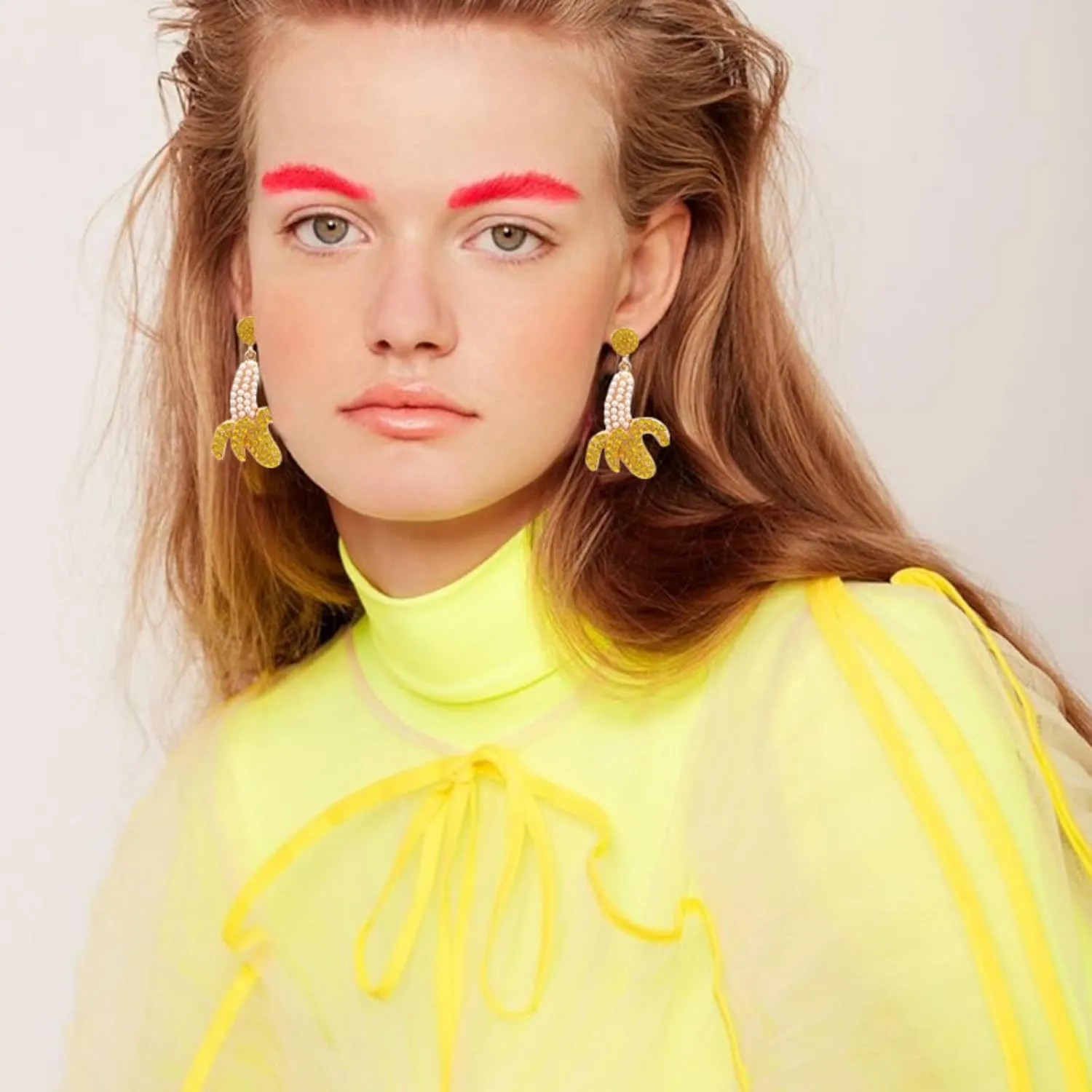 Banana Earrings for Women Summer Tropical Fruits Gold Plated Rhinestone Funny Yellow Bananas Earrings