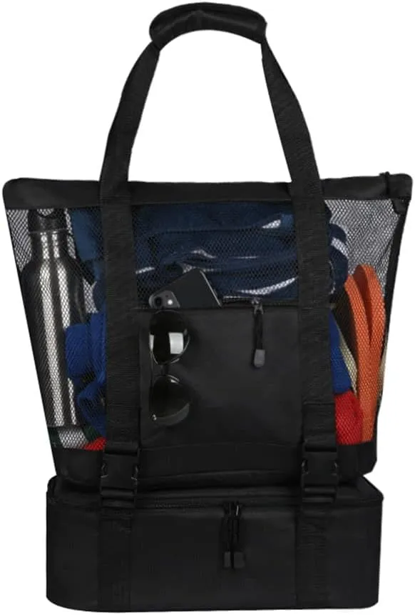 Beach Bag Mesh Tote Bag with Insulated Cooler Oversized Travel Tote Bag Waterproof Sandproof