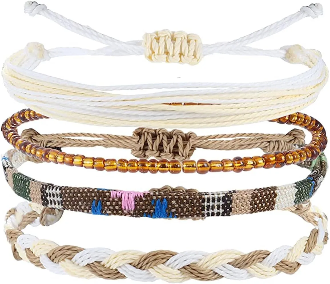 Beach Summer Ankle Bracelet for Women Handmade Braided Adjustable String Anklets Waterproof Surfer Bracelet