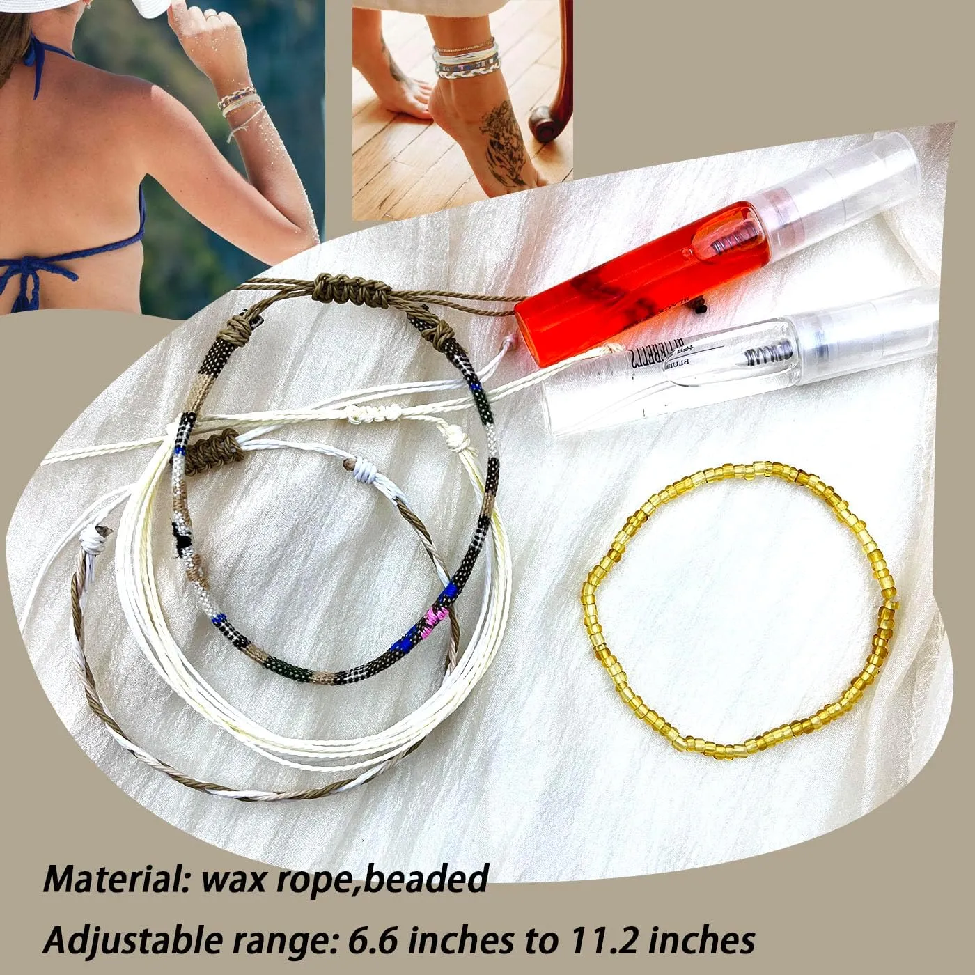 Beach Summer Ankle Bracelet for Women Handmade Braided Adjustable String Anklets Waterproof Surfer Bracelet