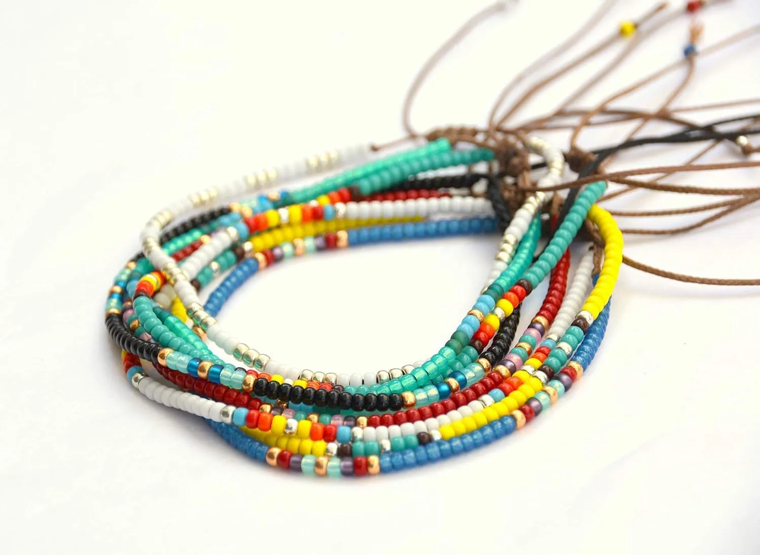 Beaded Anklet for Women and Teen Girls, Boho White & Silver Adjustable Waterproof Thin Beach Summer Beads Anklet, Hippie Native American Style, Handmade by Tribes