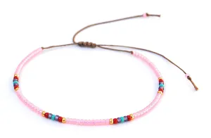 Beaded Anklet for Women, Boho Bohemian Native American Style, Unique Waterproof Pink Colorful Hippie Beach Anklet, Handmade by Tribes (S-M)