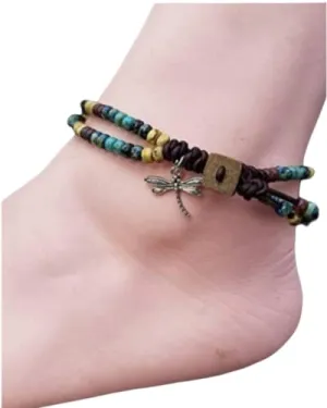 Beaded Leather Wrap Anklet Women 9 Inches
