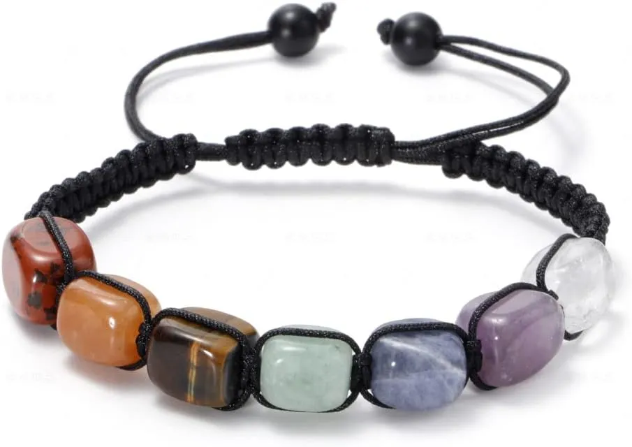 Beaded Stretch Bracelet for Couple Natural Crystal Stone Bracelets Beaded Braided Unisex Adjustable Agate Bracelets for Women Men Cuff Bracelet Jewelry