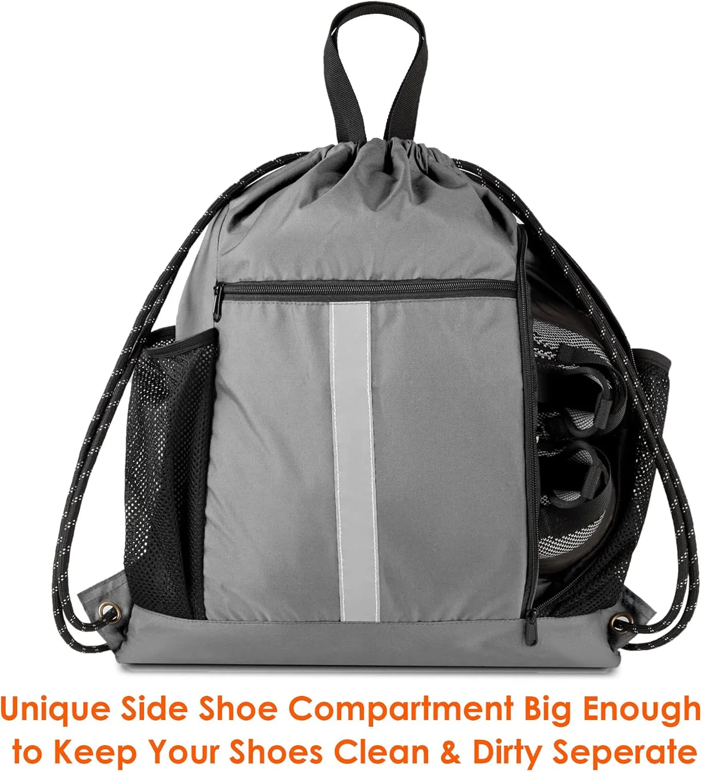 BeeGreen Drawstring Backpack Sports Gym Bag With Shoe Compartment and Two Water Bottle Holder 