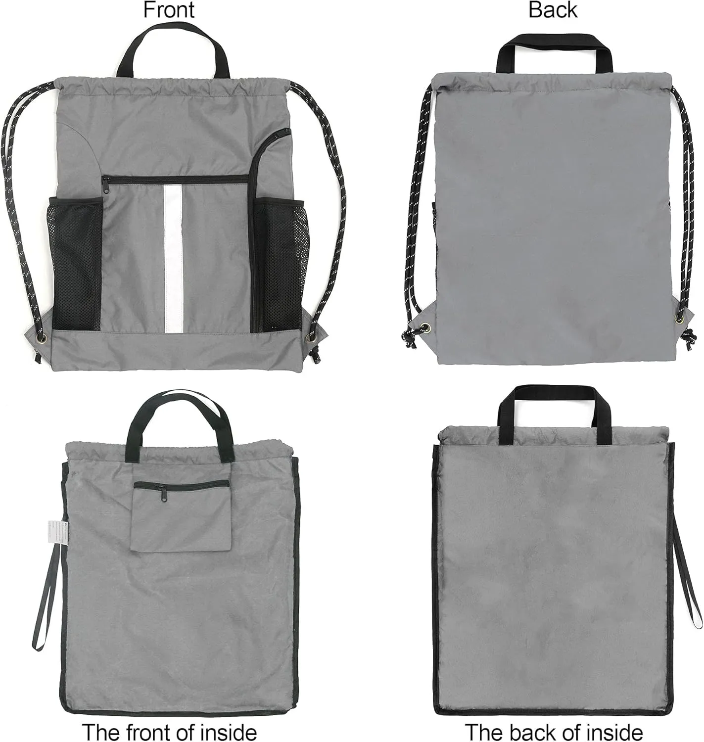 BeeGreen Drawstring Backpack Sports Gym Bag With Shoe Compartment and Two Water Bottle Holder 