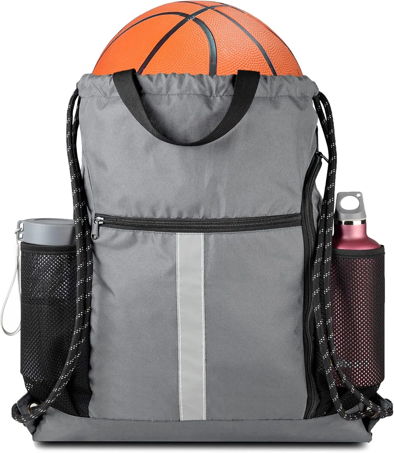 BeeGreen Drawstring Backpack Sports Gym Bag With Shoe Compartment and Two Water Bottle Holder 