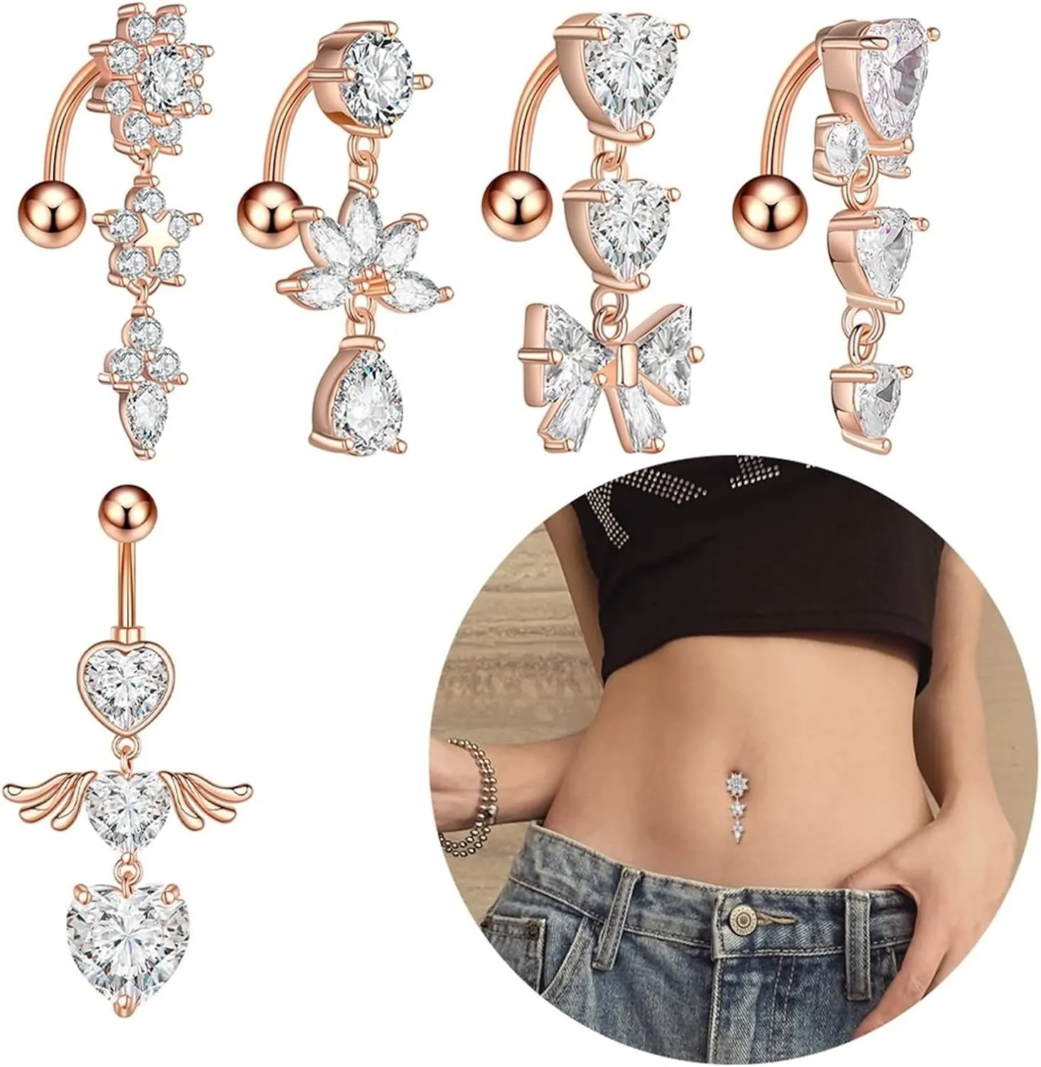 Belly Rings for Women Western, Stainless Steel Belly Button Rings Dangle 14G Navel Piercings Jewelry Inverted Unique Gifts