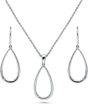 BERRICLE Sterling Silver Teardrop Fashion Necklace and Earrings Set for Women, Rhodium Plated