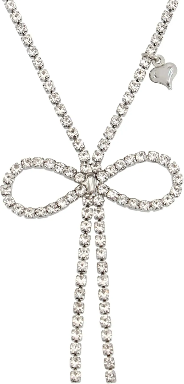 Betsey Johnson Womens Bow Pendant Rhinestone Necklace