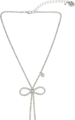 Betsey Johnson Womens Bow Pendant Rhinestone Necklace