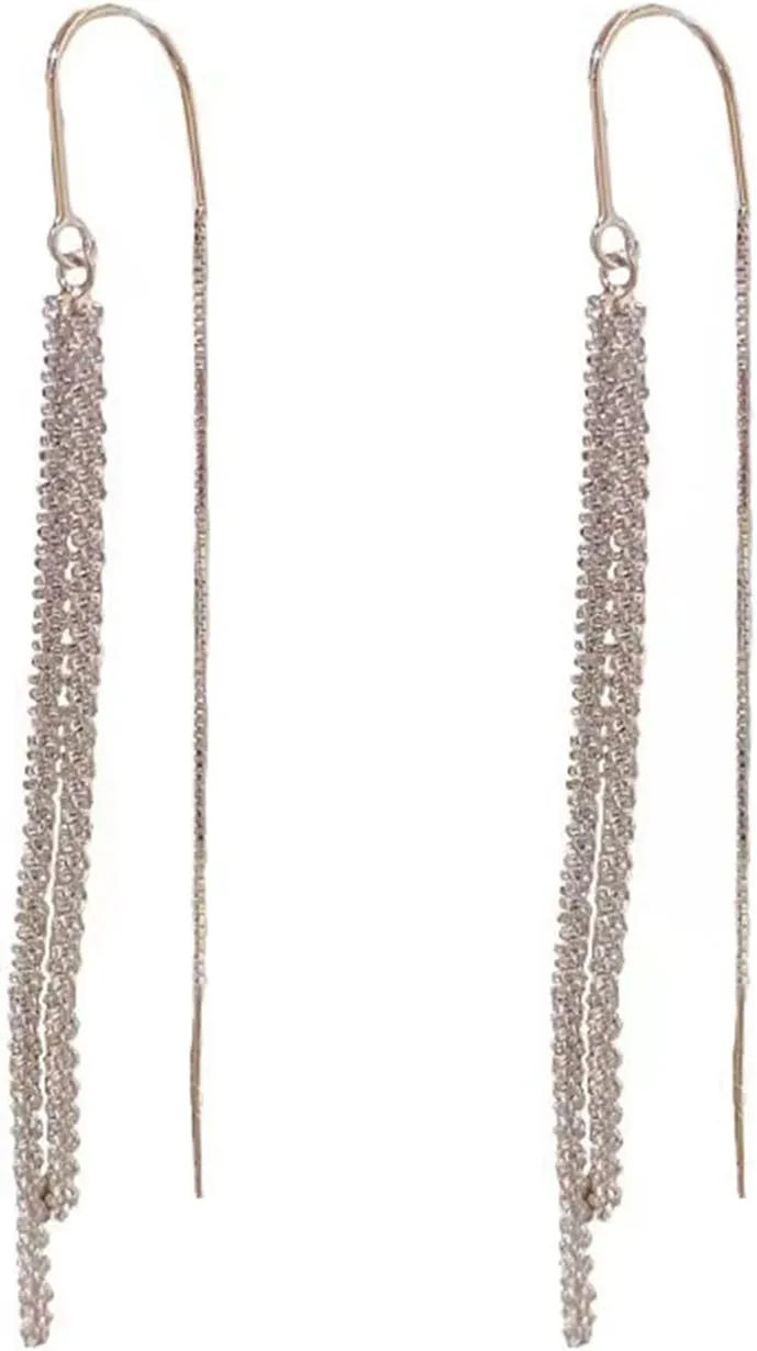 Bi&Yamigeo Tassel Threader Drop Dangle Earrings for Women,Long Dangling Chain Ear Line, Elegant Dangly Waterfall Jewelry for Wedding Prom Party
