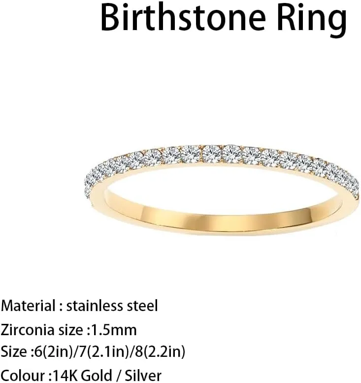 Birthstone Rings For Women, Silver Stackable Cubic Zirconia Stainless Steel Birth Stone Ring To My Daughter/Mom Birthday Unique Gifts Jewelry