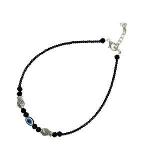 Black Bead Crystal Evil Eye Anklet Bracelet for Women Handmade Simple Waterproof Ankle Foot Bracelets for Women Minimalist Jewelry Adjustable (Design 3)
