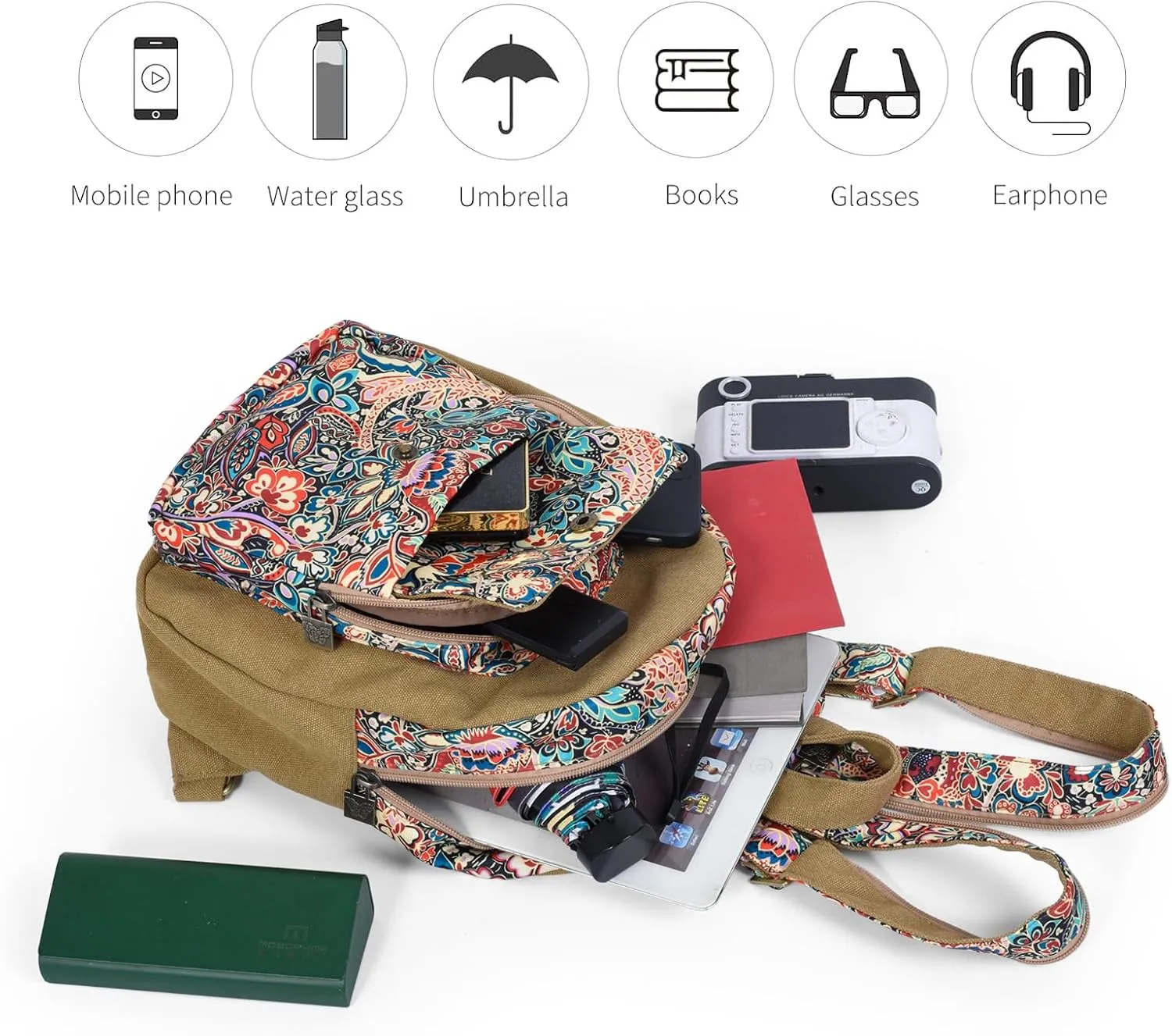 Black Butterfly Premium Backpack for Women, Crossbody Sling Backpack Sling Bag, Travel Hiking Chest Bag Daypack (Khaki)