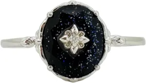 Blue Sandstone Promise Ring Silver Vintage Dainty Wedding Rings Unique Galaxy Stone Jewelry