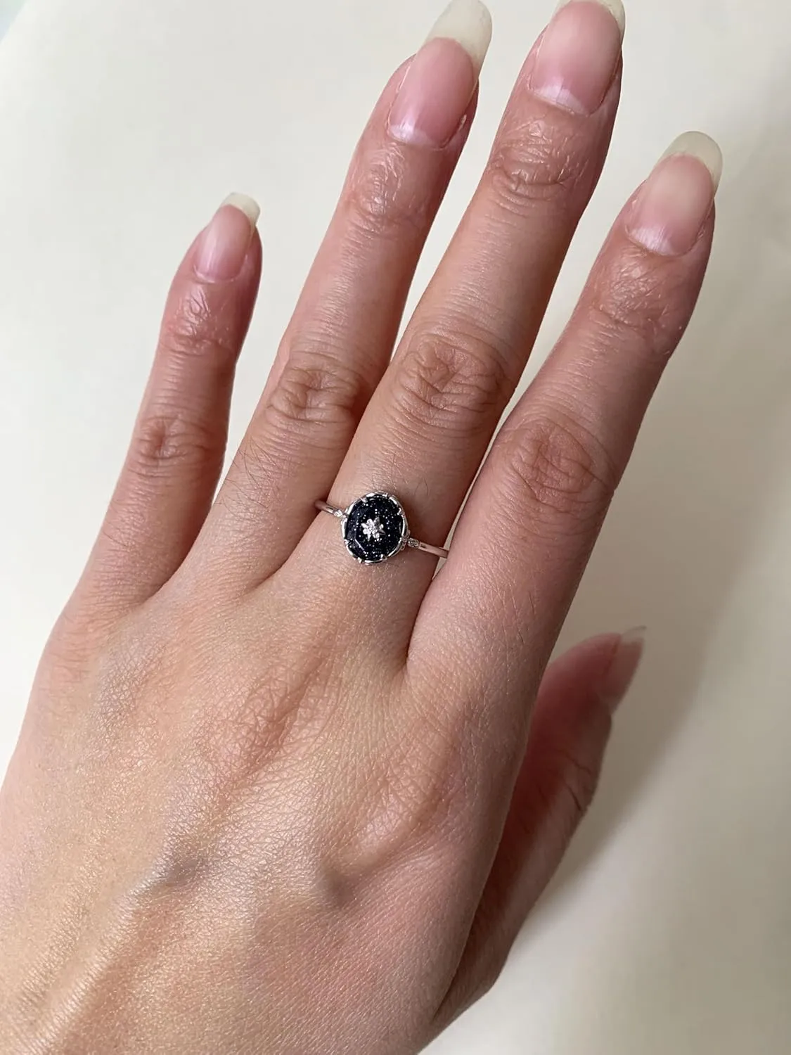 Blue Sandstone Promise Ring Silver Vintage Dainty Wedding Rings Unique Galaxy Stone Jewelry