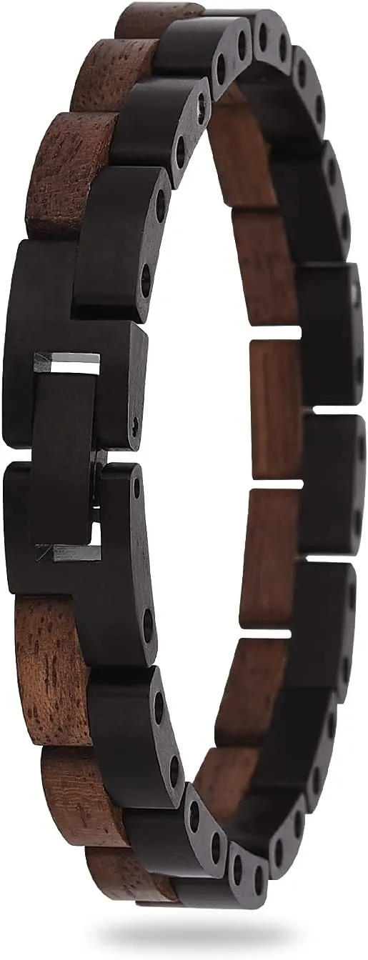 BOBO BIRD Mens Wooden Bracelet Stylish Wood & Stainless Steel Combined Wooden Bangle Jewelry Great Gift for Men
