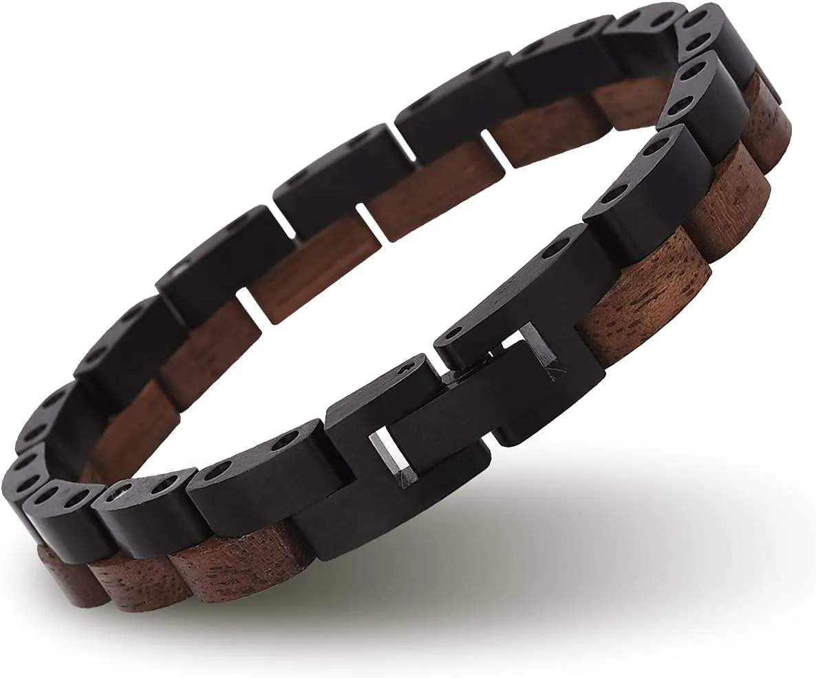 BOBO BIRD Mens Wooden Bracelet Stylish Wood & Stainless Steel Combined Wooden Bangle Jewelry Great Gift for Men