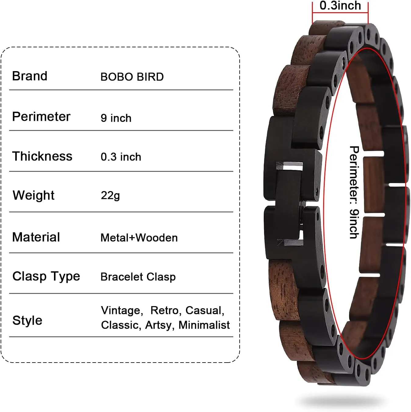 BOBO BIRD Mens Wooden Bracelet Stylish Wood & Stainless Steel Combined Wooden Bangle Jewelry Great Gift for Men