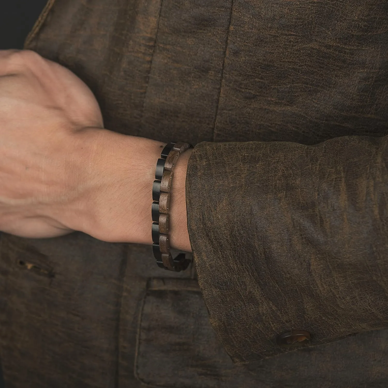 BOBO BIRD Mens Wooden Bracelet Stylish Wood & Stainless Steel Combined Wooden Bangle Jewelry Great Gift for Men