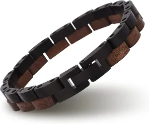 BOBO BIRD Mens Wooden Bracelet Stylish Wood & Stainless Steel Combined Wooden Bangle Jewelry Great Gift for Men
