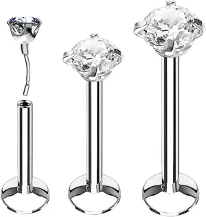 BodyJ4You 3PC Labret Tragus Cartilage 16G Studs, Internally Threaded Surgical Steel, Helix Lip Monroe Medusa Conch, Versatile Piercing Jewelry