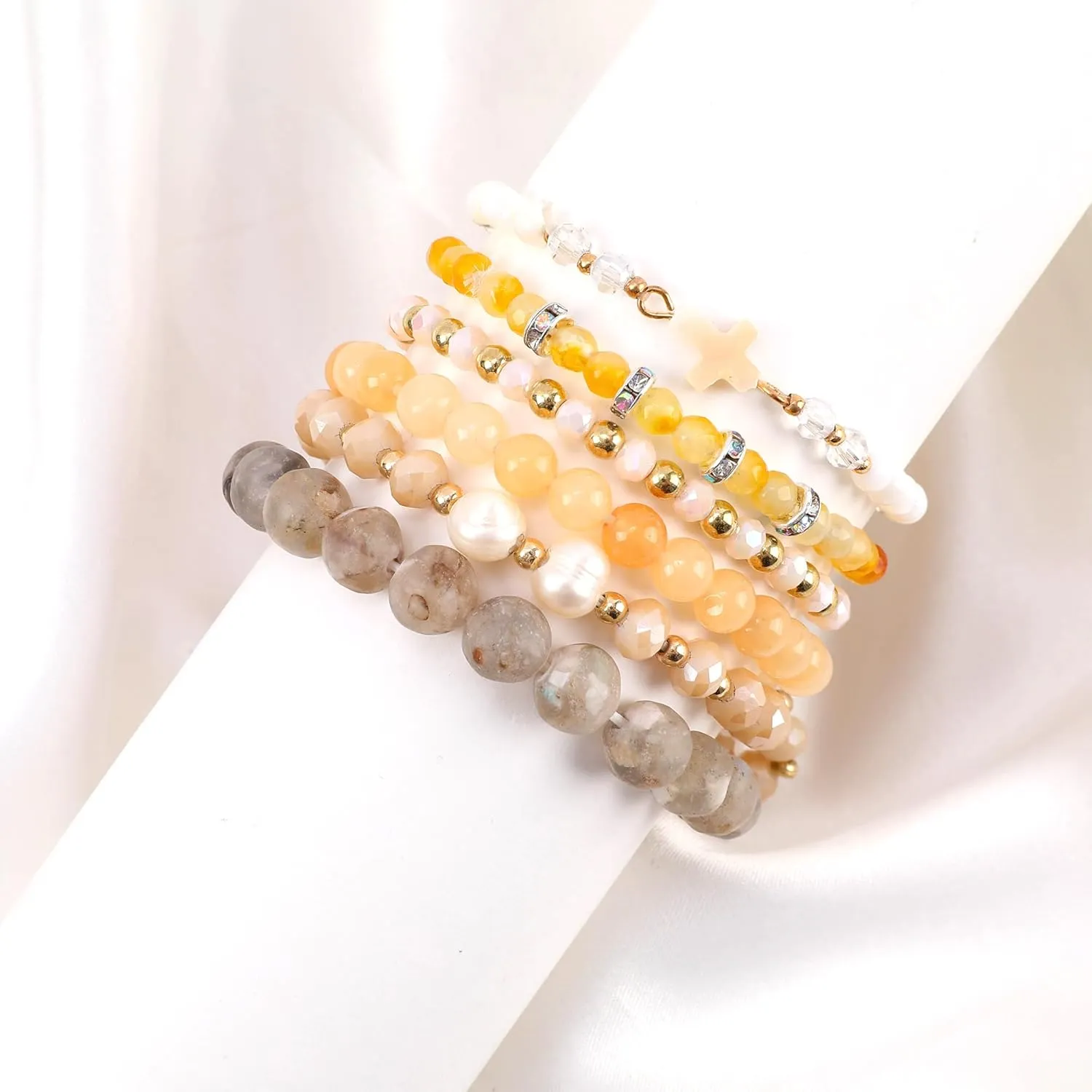 Bohemian Bead Bracelet Multi-Layer Glass Beads Alloy Crystal Summer Beach Jewelry Gifts for Women
