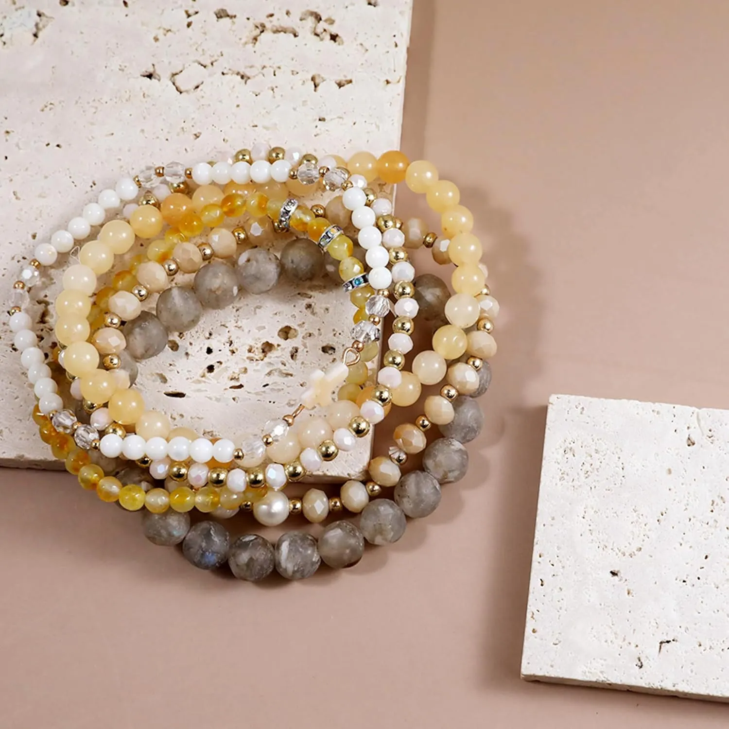 Bohemian Bead Bracelet Multi-Layer Glass Beads Alloy Crystal Summer Beach Jewelry Gifts for Women