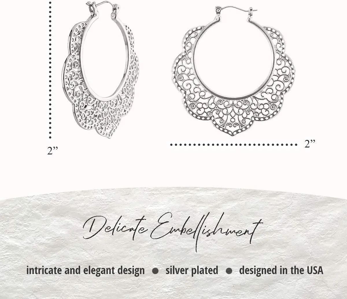Bohemian Boho Filigree Hoop Earrings for Women  Intricate & Delicate Cutout Design Details  Tribal Floral Gypsy Lightweight Geometric Metallic Statement Earrings