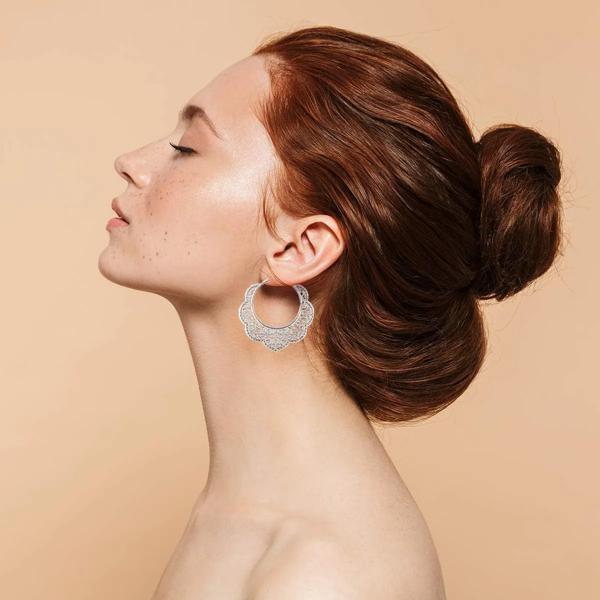 Bohemian Boho Filigree Hoop Earrings for Women  Intricate & Delicate Cutout Design Details  Tribal Floral Gypsy Lightweight Geometric Metallic Statement Earrings