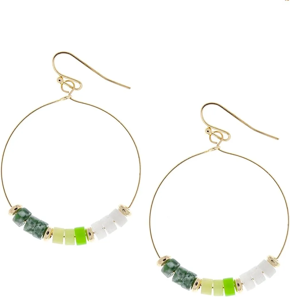 Bohemian Boho Hoop Dangle Drop Earrings for Women  Delicate  Handcrafted - Wire Wrapped Natural Stones  Gold Plated  with Gift Box Included