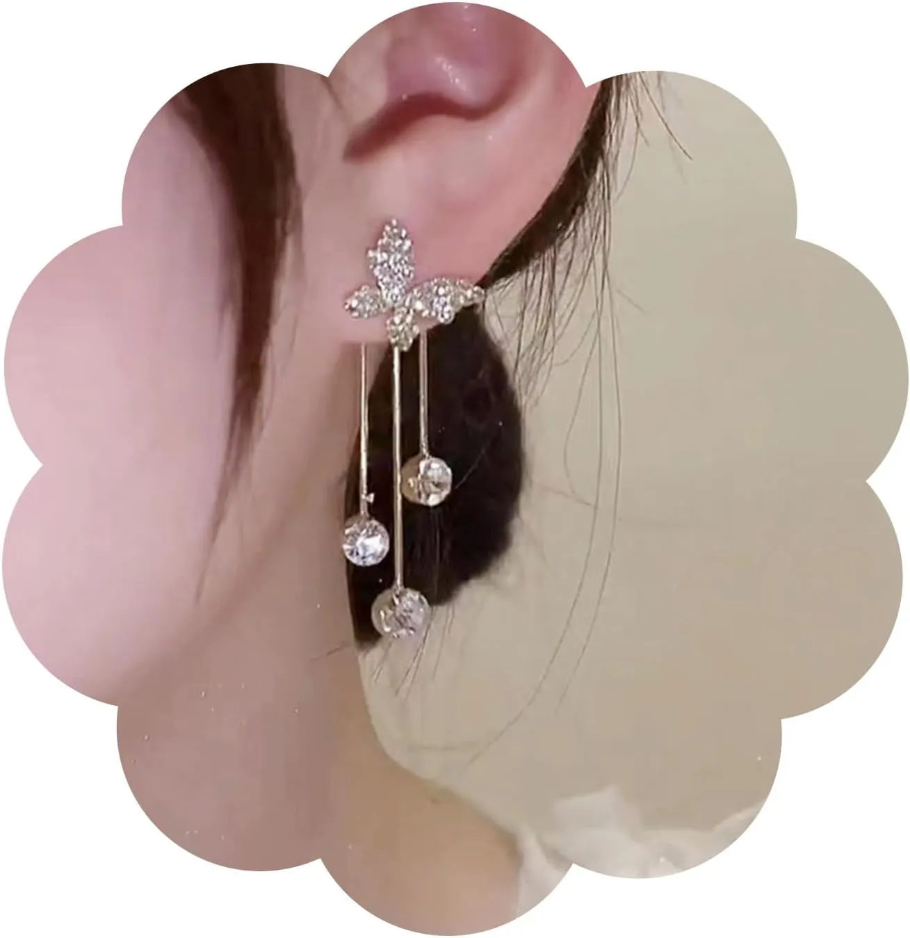 Bohemian Crystal Butterfly Stud Earrings Gold Cz Tassel Chain Earrings Cz Paved Butterfly Earrings Rhinestone Chandelier Earrings Jewelry for Women Gifts