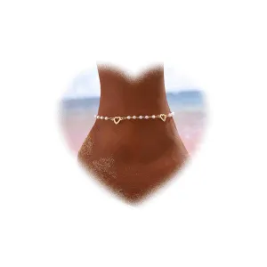Bohemian Heart Anklet for Women Vintage Pearl Ankle Bracelets Gold Pearl Bead Anklets Heart Anklets Chain Bracelet Summer Beach Anklet Foot Chain Jewelry for Girls Gifts (Gold)