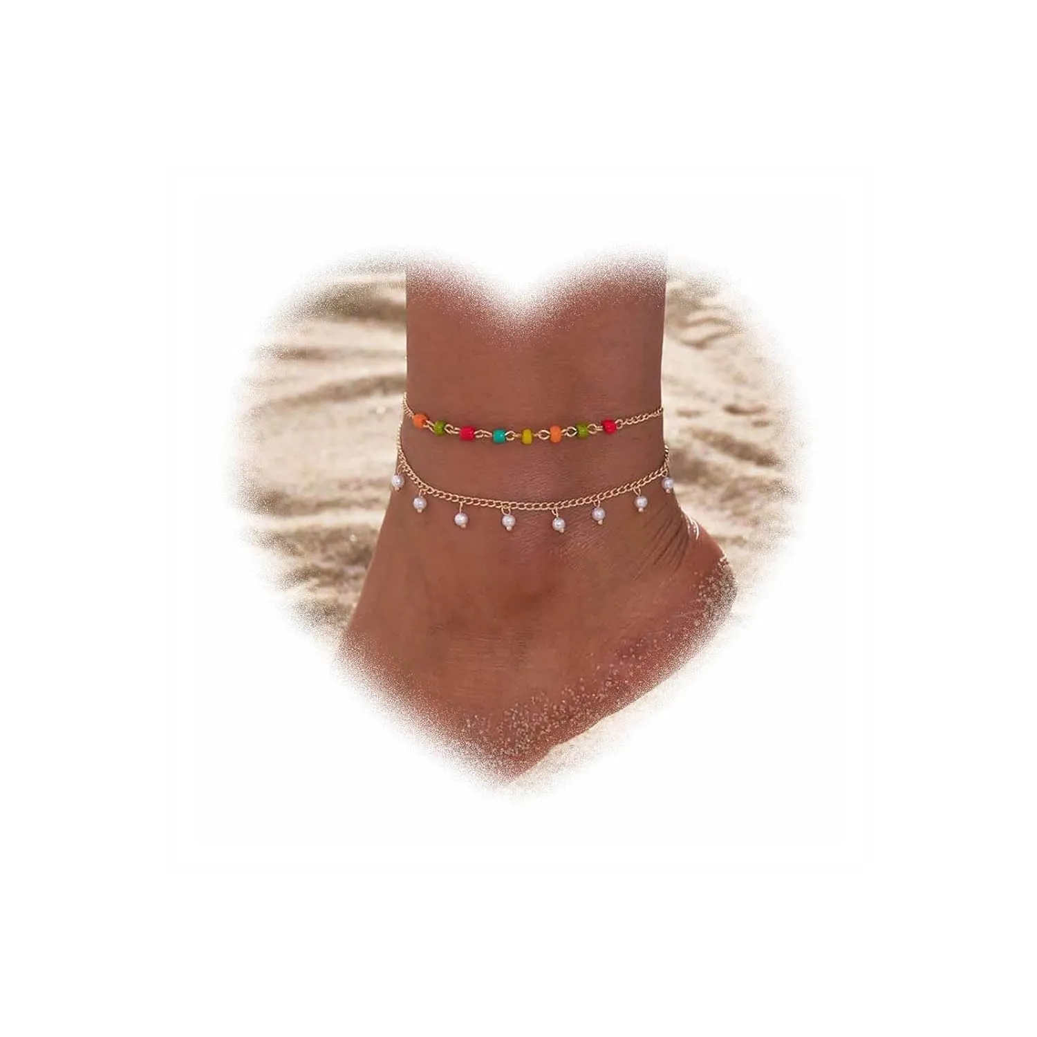Bohemian Layered Pearl Anklet Tiny Pearl Dangle Anklets Gold Pearl Bead Anklets Color Bead Chain Bracelet Adjustable Summer Beach Anklet Foot Chain Jewelry for Women and Girls Gifts