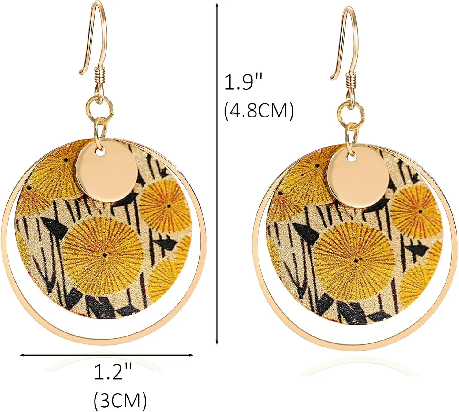 Boho Earrings, Gold Hoop Flower Earrings, Dangle Round Disc Earrings for Women, Handmade Bohemian Trendy Boho Floral Jewelry Gift