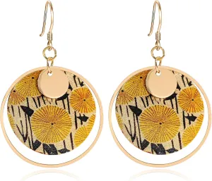 Boho Earrings, Gold Hoop Flower Earrings, Dangle Round Disc Earrings for Women, Handmade Bohemian Trendy Boho Floral Jewelry Gift
