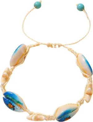 Boho Natural Shell Charm Bracelet Handmade Seashell Turtle Starfish Cross Adjustable Woven Bracelets Anklets for Women Summer Beach Hawaiian Vacation Jewelry