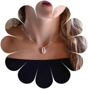 Boho Shell Pendant Necklace Single Shell Choker Necklace Summer Hawaii Cowrie Necklace Silver Minimal Necklace Chain Jewelry for Women