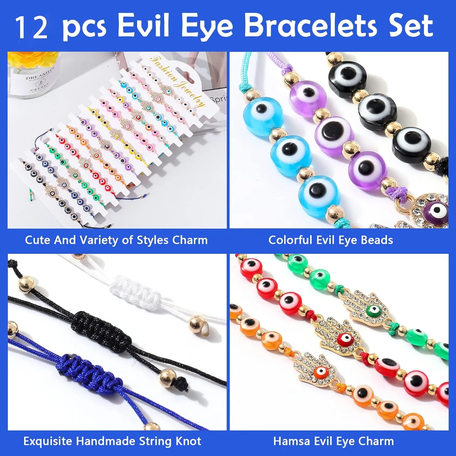 BONITTER 24/12 PCS Evil Eye Bracelets Pack For Women Mexican Braclets Set Protection Amulet Anklets Jewelry Gift