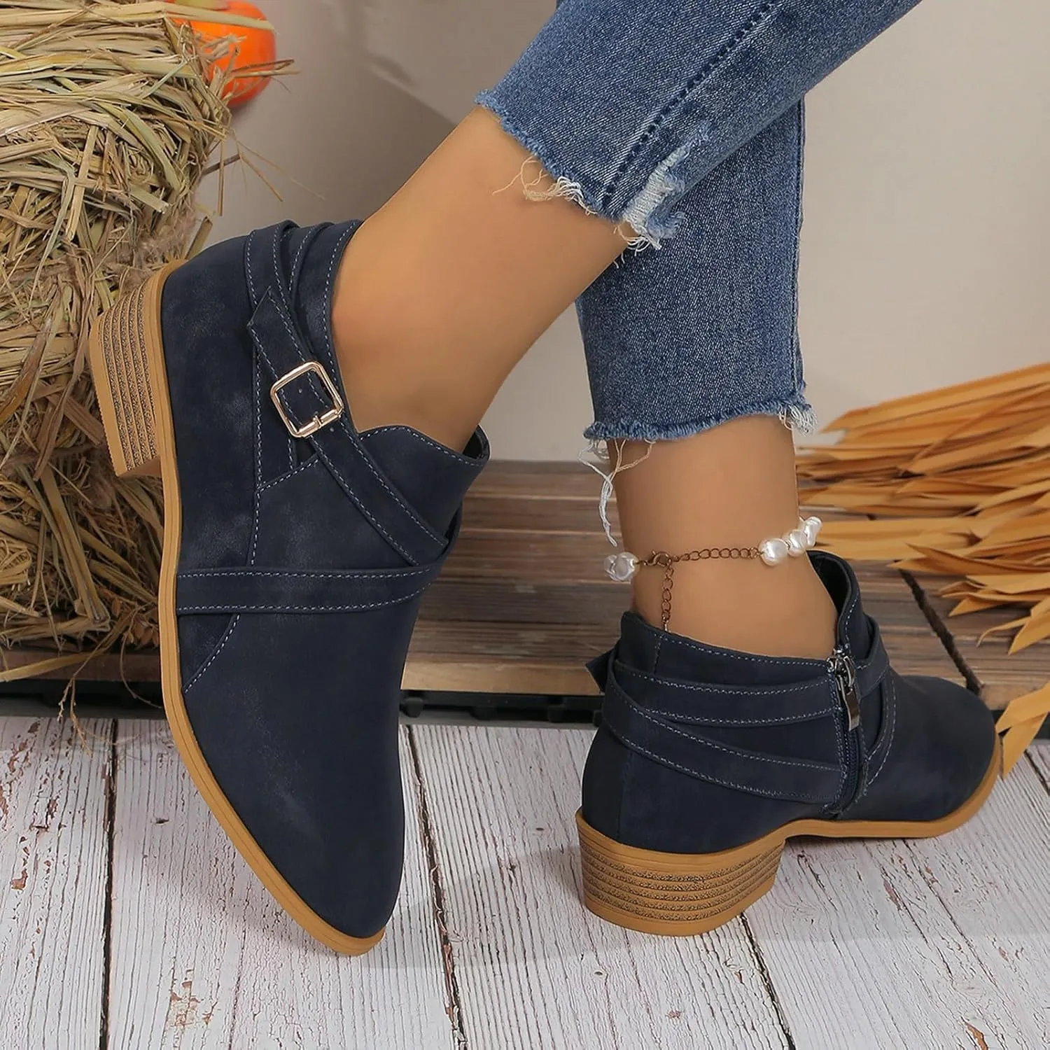 Booties for Women Low Heel Flat Boots Women Chunky Brown Boots Work Boots Black Ankle Boots for Women with Heel Comfort Womens Ankle Booties Low Heel Brown