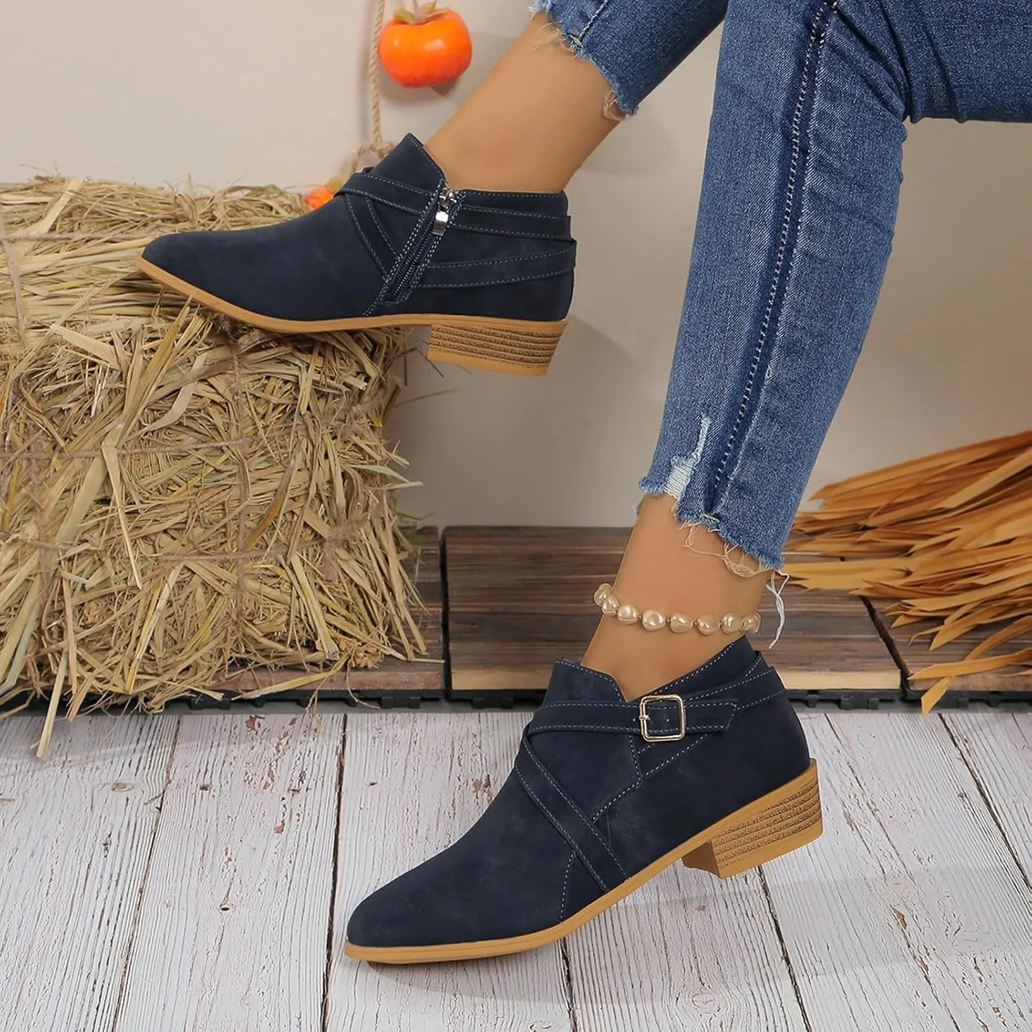 Booties for Women Low Heel Flat Boots Women Chunky Brown Boots Work Boots Black Ankle Boots for Women with Heel Comfort Womens Ankle Booties Low Heel Brown