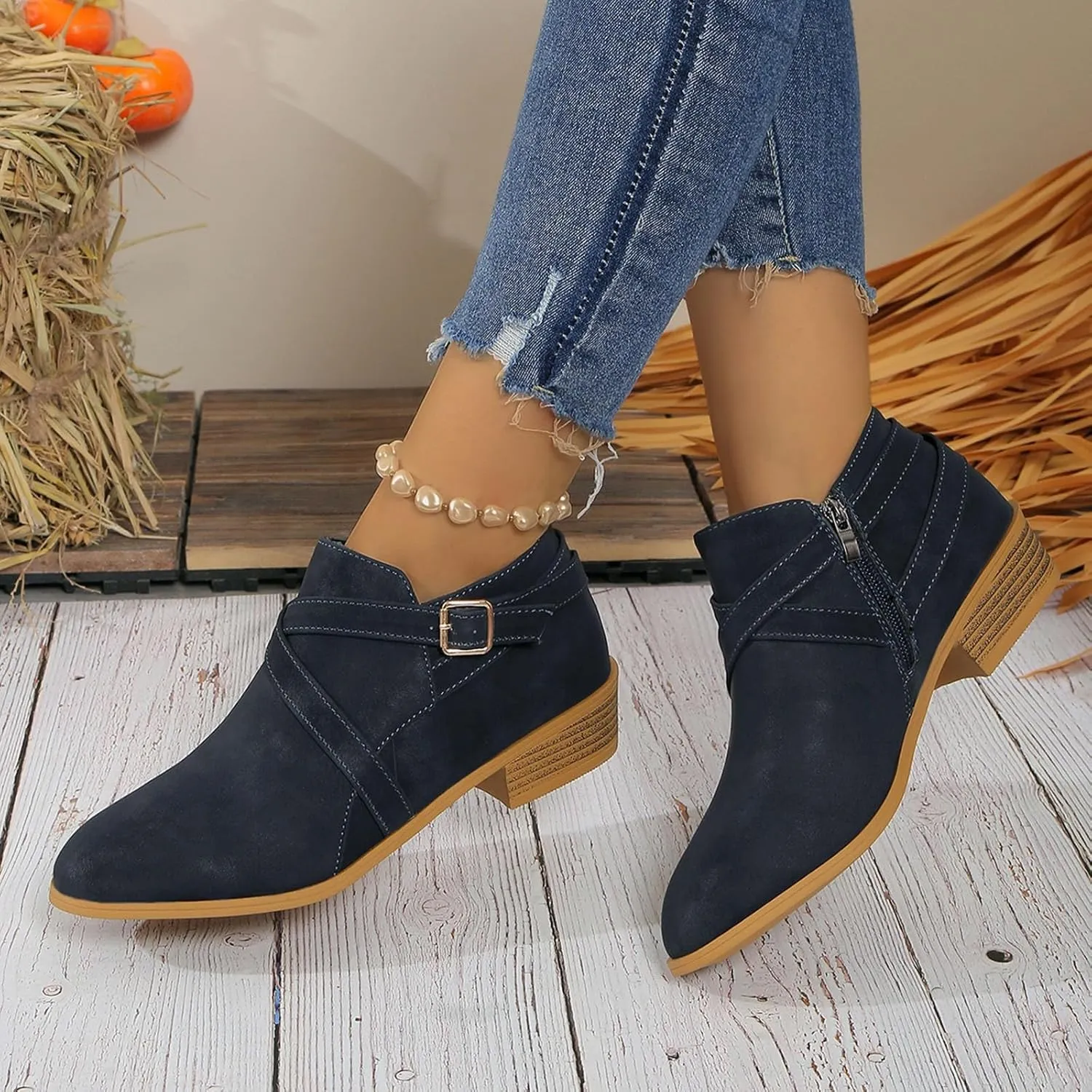 Booties for Women Low Heel Flat Boots Women Chunky Brown Boots Work Boots Black Ankle Boots for Women with Heel Comfort Womens Ankle Booties Low Heel Brown