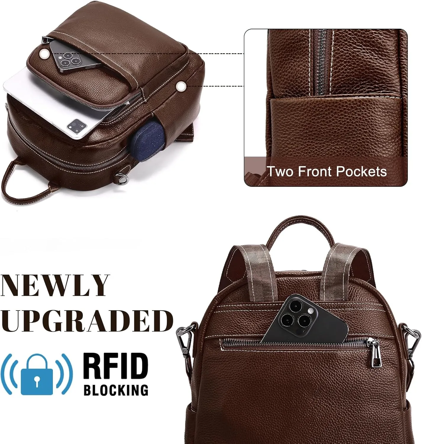 BOYATU Genuine Leather Backpack Purse for Women: Anti Theft Convertible Soft Backpacks - Elegant Womens Travel Backpack (05 Ebony Brown)