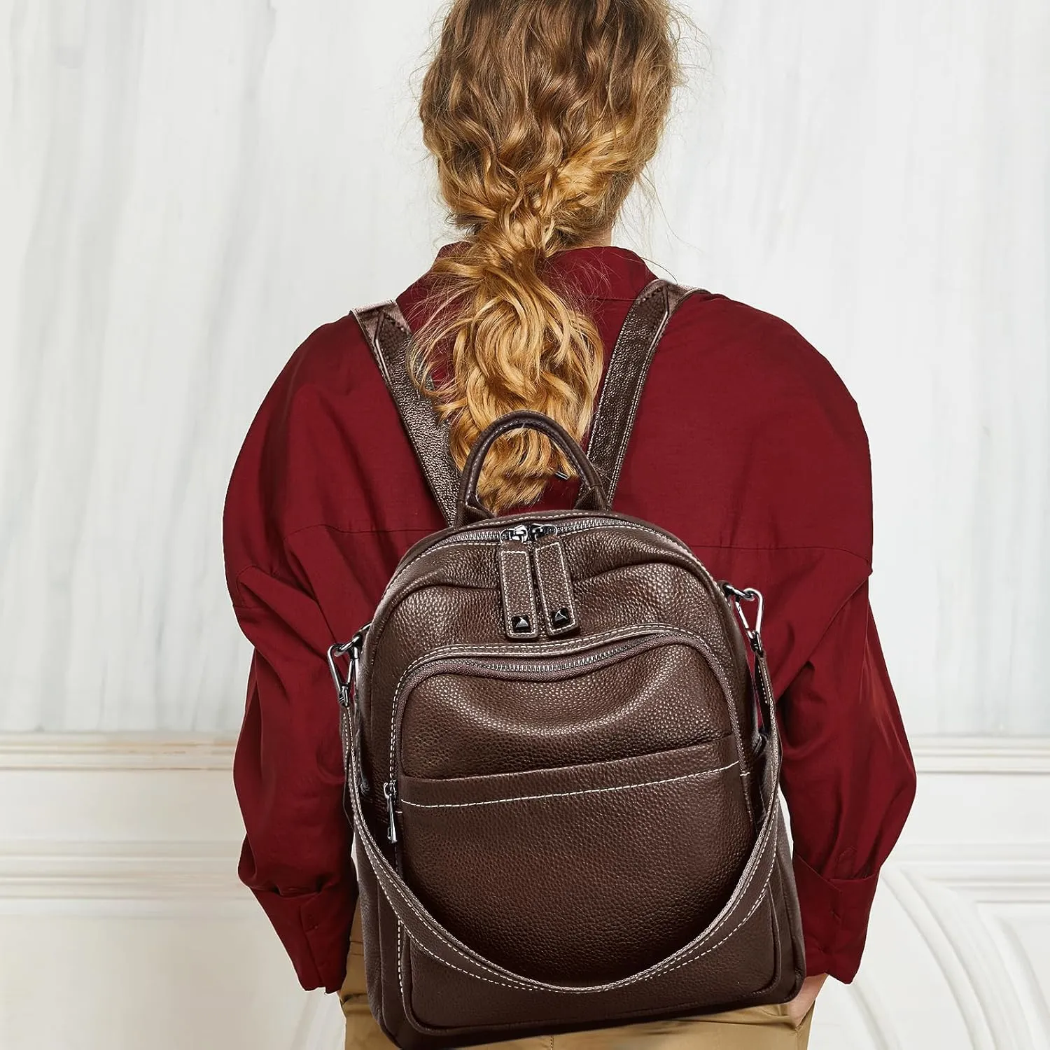 BOYATU Genuine Leather Backpack Purse for Women: Anti Theft Convertible Soft Backpacks - Elegant Womens Travel Backpack (05 Ebony Brown)